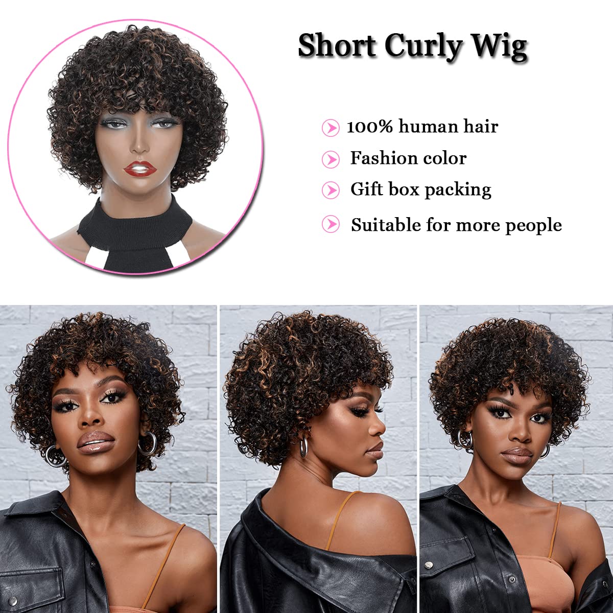 Short Curly Wigs Natural Black Color No Lace Front Hair new Amazon.com : Short Curly Wigs for Black Women Brazilian  main image 2