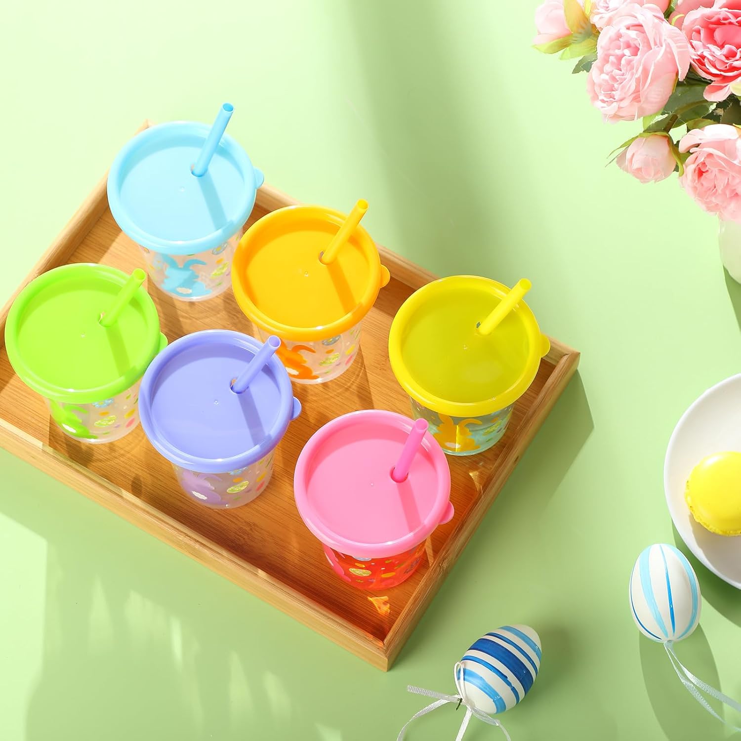 Nuanchu 12 Pcs Cute Easter Plastic Cups with Lids and Straws Color Changing Cups Reusable Tumbler with Lid and Straw for Coffee Cold Drinking Travel Parties (Innovative Color) - Image 4