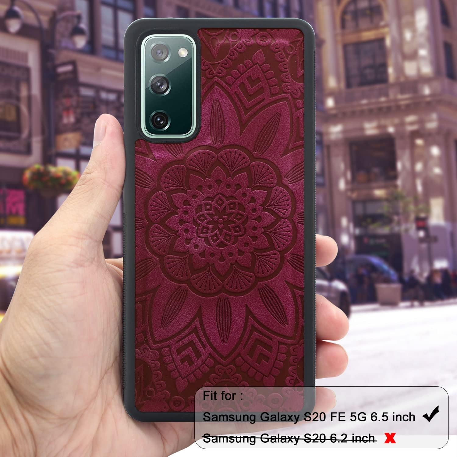 Harryshell Detachable Magnetic Zipper Wallet Leather Case Cash Pocket with 12 Card Slots Holder Wrist Strap for Samsung Galaxy S20 FE 5G (2020) Floral Flower (Wine Red)