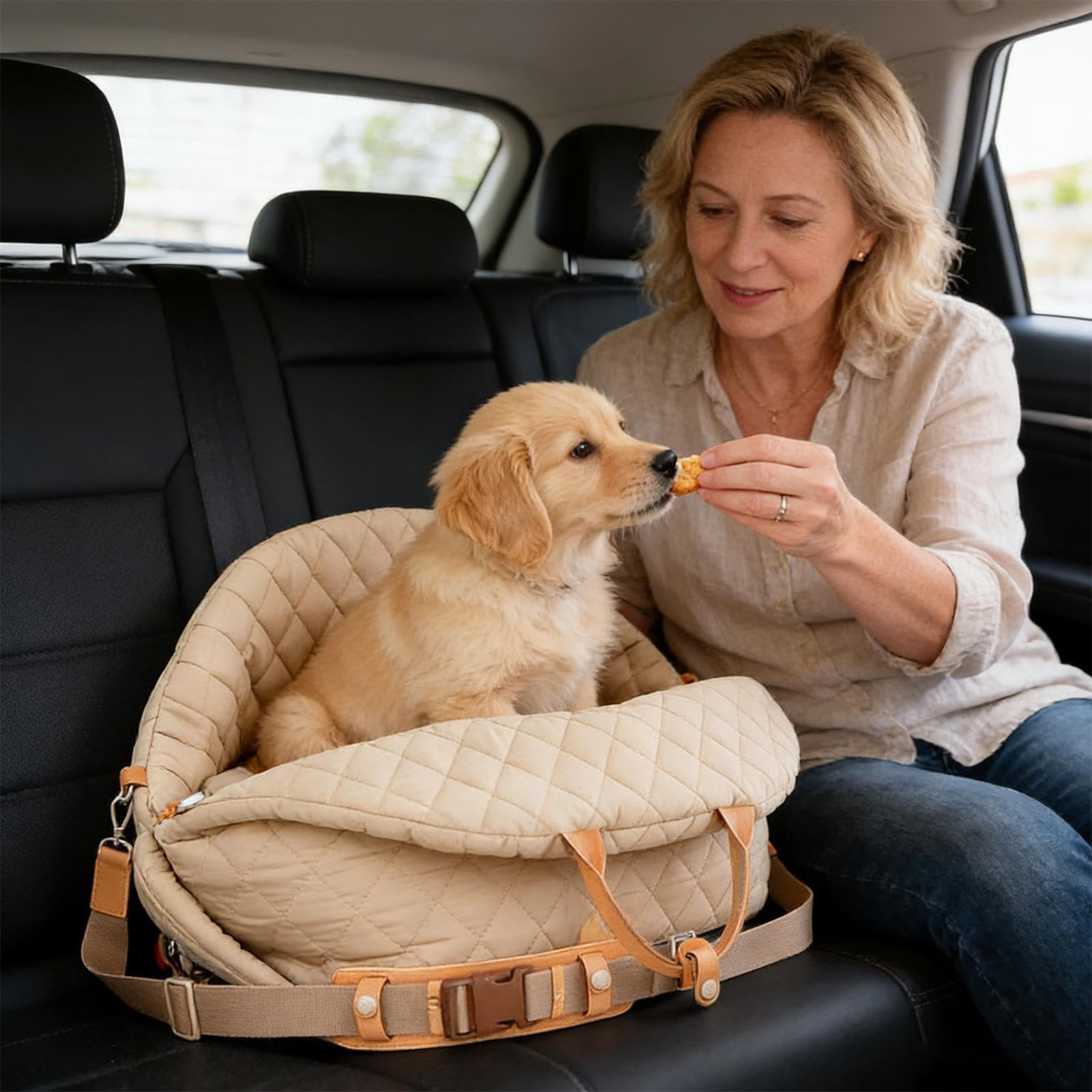 Autositz für Hunde Wasserdichte Softtasche mit Griffen | Welpen-Autositz und Hundetransportbox für kleine Haustiere Katzen PKW SUV Fahrzeug Reise Outdoor Camping Urlaub