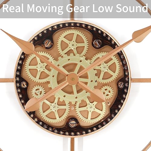 Miniatura 3 de Relojes de pared grandes de 29 pulgadas para decoración de sala de estar con engranajes móviles, reloj de pared grande industrial Steampunk, relojes