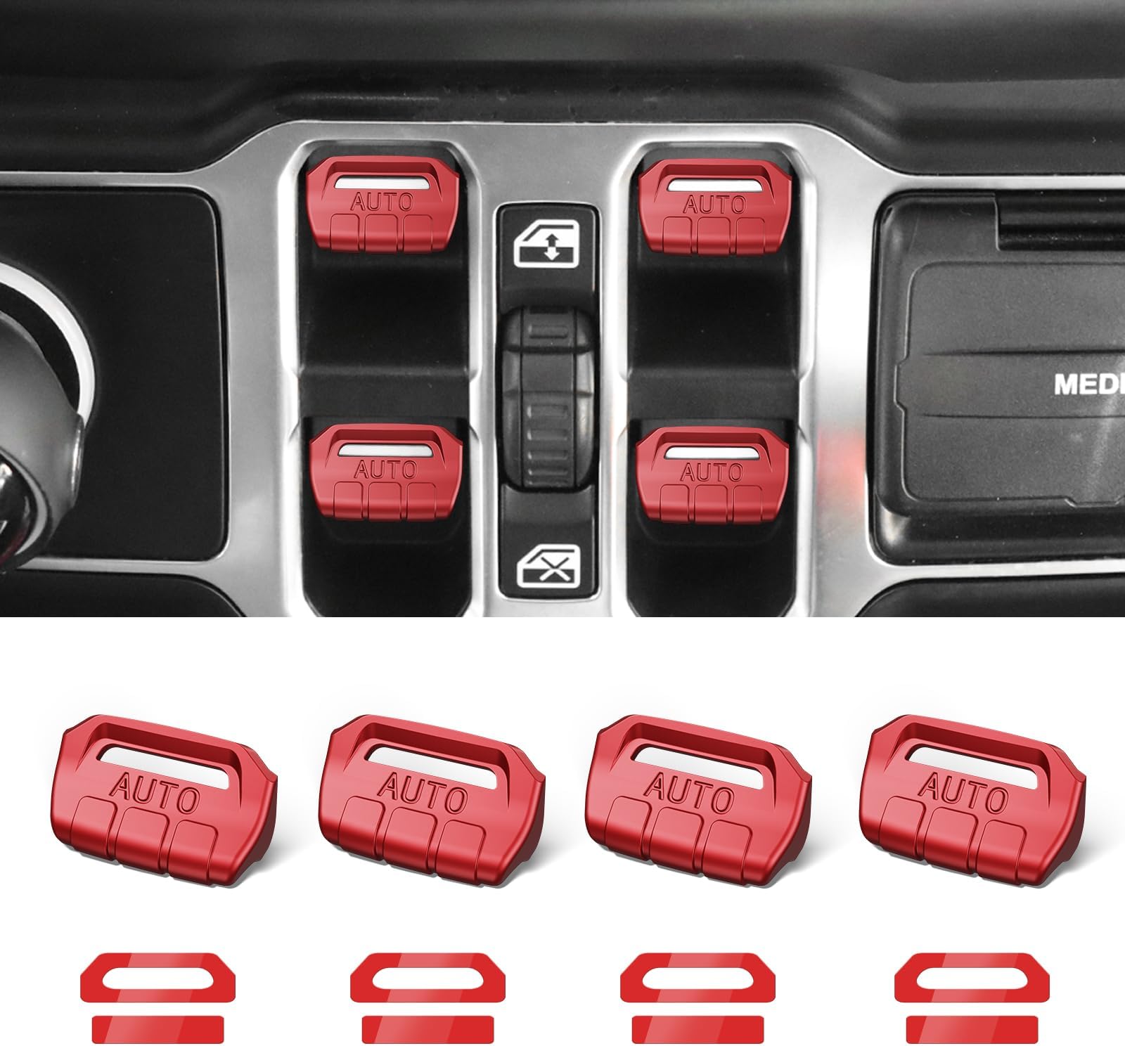 DIAMOOKY 4PCS Upgraded Window Switch Button Cover Compatible with Jeep Wrangler JL JLU 2018-2026 and Gladiator JT 2020 2021 2022 2023 2024 2025 2026 Wrangler 4xe Interior Accessories(Dark Red)