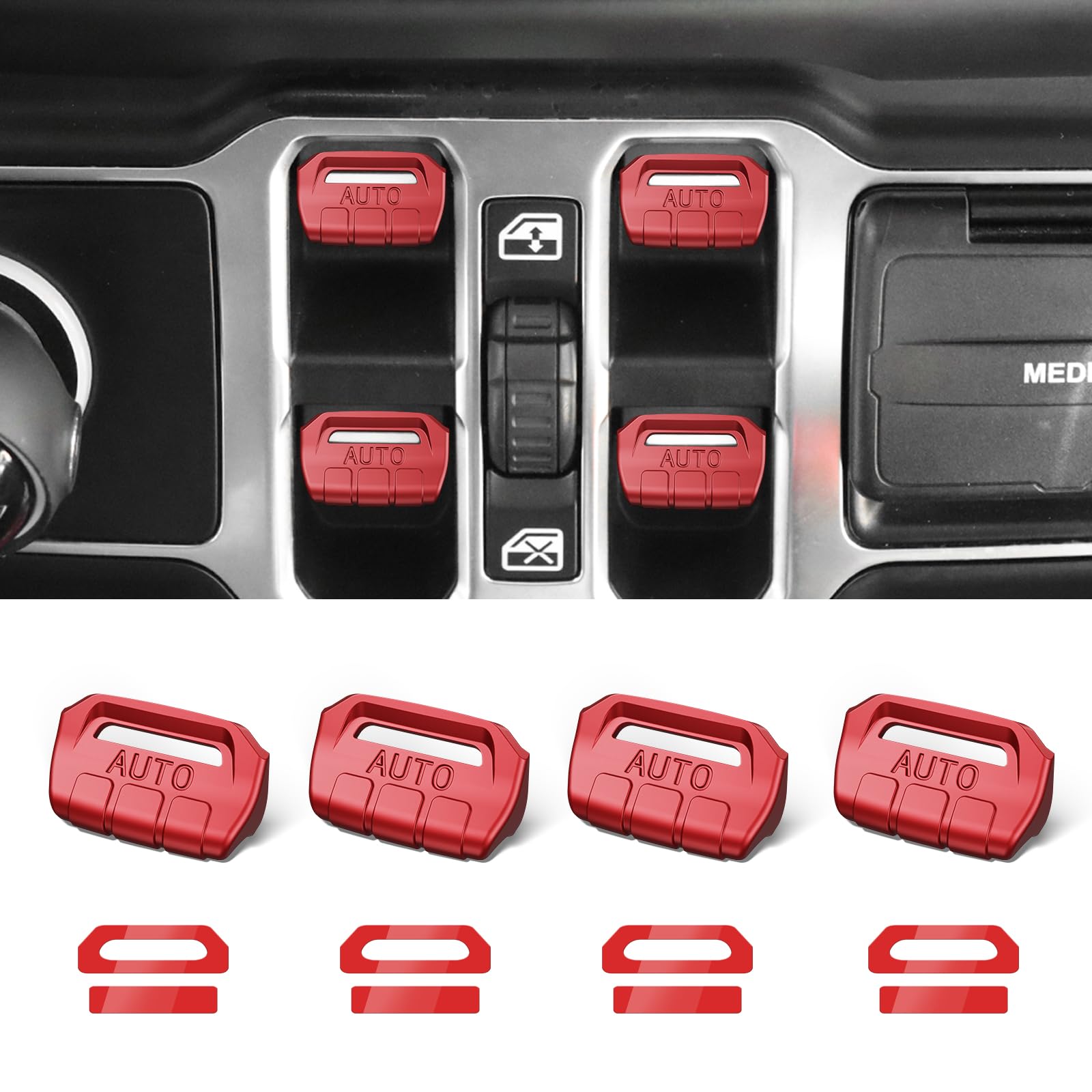 4PCS Upgraded Window Switch Button Cover Compatible with Jeep Wrangler JL JLU 2018-2026 and Gladiator JT 2020 2021 2022 2023 2024 2025 2026 Wrangler 4xe Interior Accessories(Dark Red)