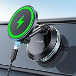 Lamicall 15W for MagSafe Car Mount Charger - Dual USB-C Ports,Magnetic Wireless Car Charger,Suction Cup Phone Mount, Vacuum Magnetic Phone Holder for Truck Jeep for iPhone 17 Pro Max 16 15 14 Black