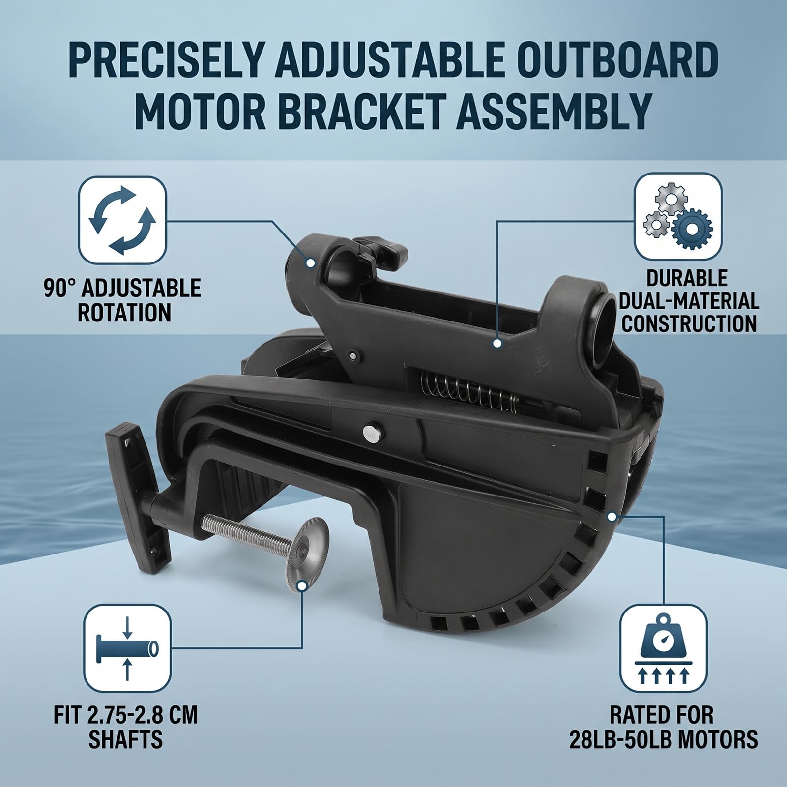 Haofy Außenbordhalterungsscharnierbaugruppe 90-Grad-Drehwinkel für 28-50-lb-Elektromotor 2,8-cm-Schaft aus Kunststoff-Metall für Trolling-Motor-Segelboot-Schlauchboot