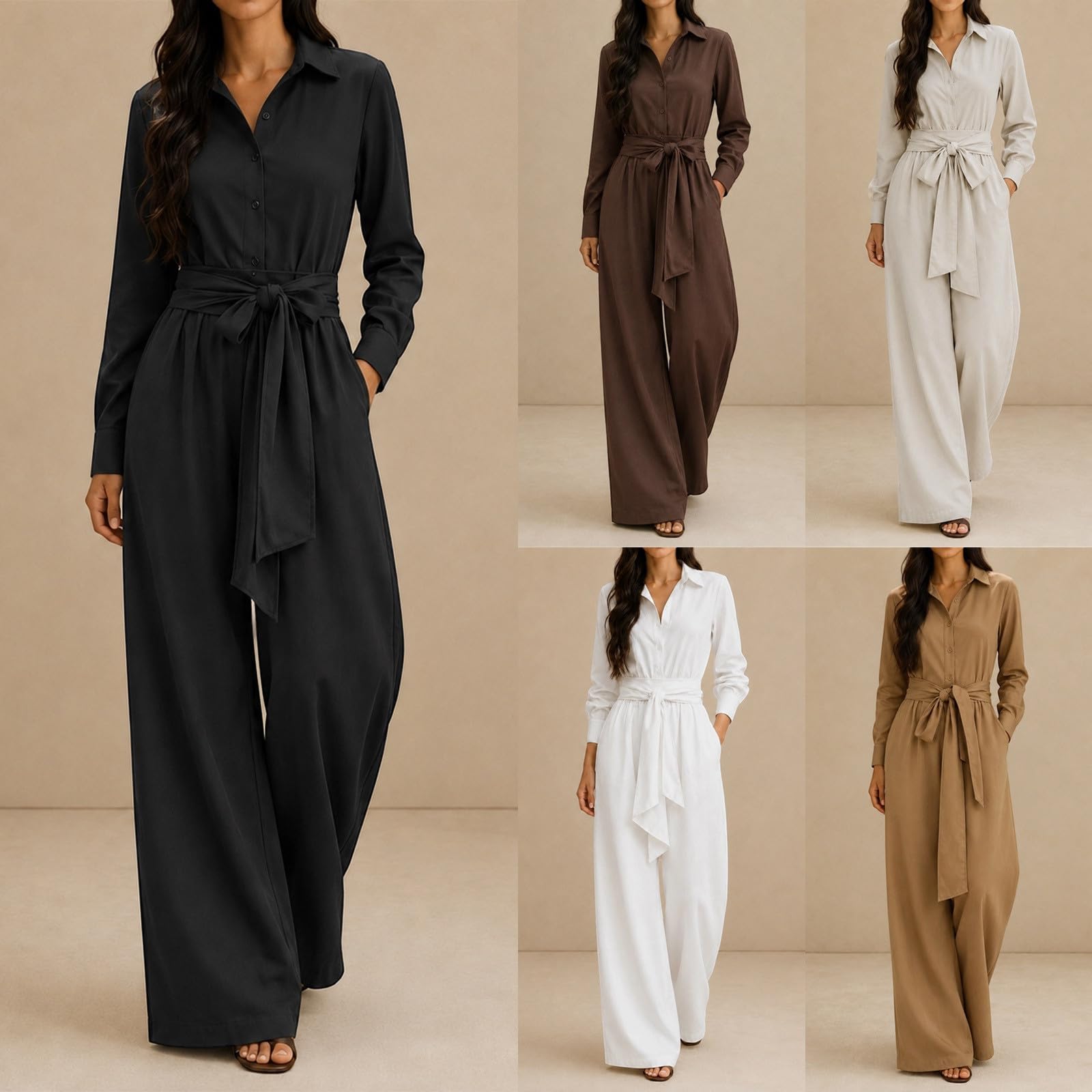 Generisch Tuta da donna a 2 pezzi, elegante, estiva, a maniche lunghe, con camicetta e pantaloni larghi a gamba larga, tuta da jogging, spiaggia, vacanze, sport, streetwear, abbigliamento da lavoro