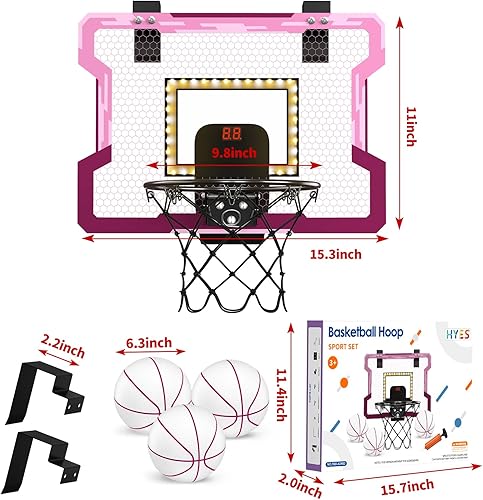 Miniatura 9 de HYES Mini aro de baloncesto para interiores con marcadorluz LED, aro de baloncesto que brilla en la oscuridad, juguete de baloncesto regalos para