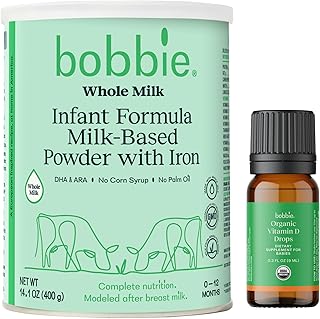Bobbie Whole Milk, Grass Fed Baby Formula and Vitamin D Drops for Newborn Babies and Infants, Milk Based Powder with Iron Plus Liquid Vitamin D, Formula Feeding and Breastfeeding Baby Essentials