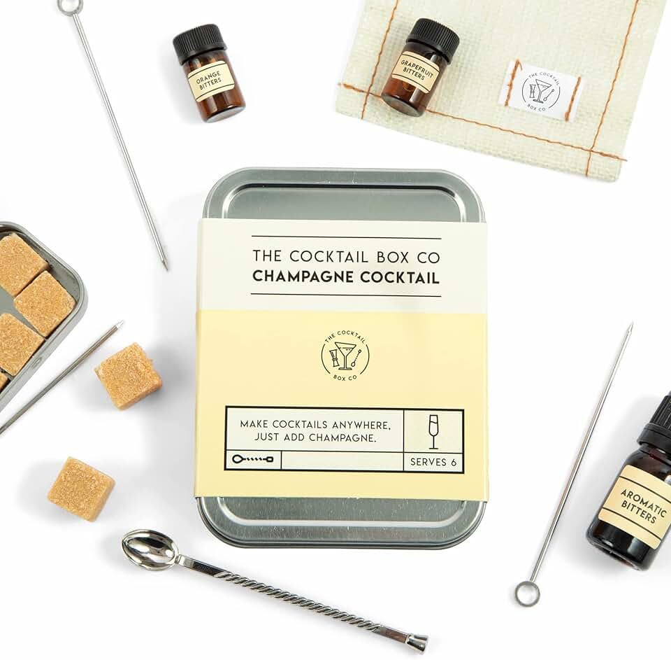 The Cocktail Box Co. Champagne Cocktail Kit - TSA Approved Champagne Travel Kit - Engagement &amp; Birthday Gift - Pack of 1, Stainless Steel, Powder Form