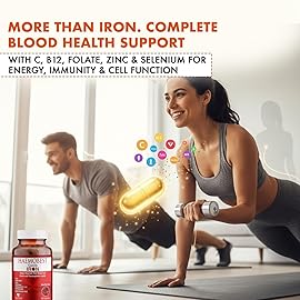 HealthBest High Potency Gentle Iron Capsules 100mg |Slow Release Iron for Faster Absorption, Non-Constipating| Vitamin C, B12, Folate Zinc & Selenium for Anemia, Hemoglobin & Immune Support |60 Count