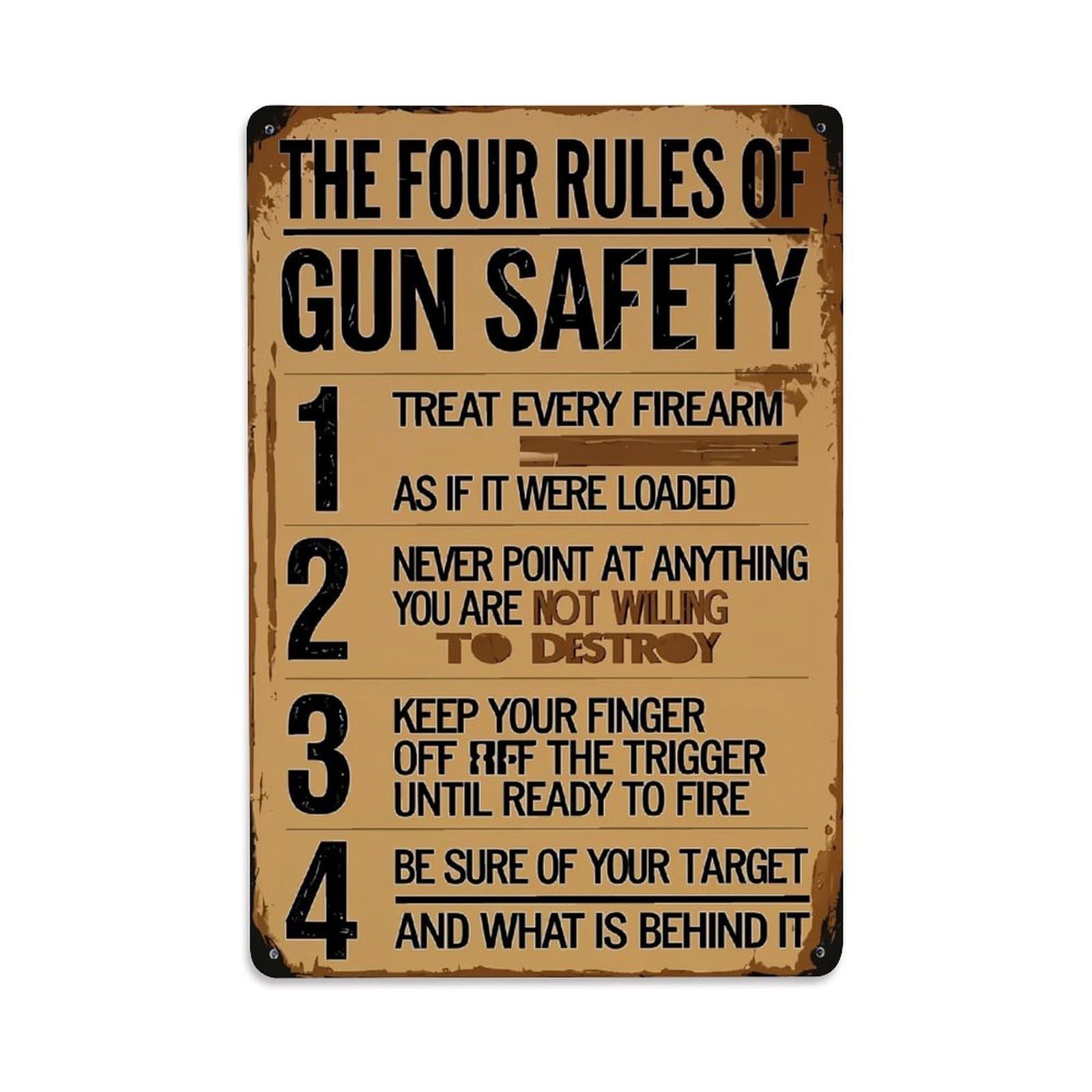 Jdfenggu Vintage The Four Rules Of Gun Safety Retro Metal Tin Sign, Metal Poster For Bar, Home, Man Cave, Kitchen, Laundry Room Art Decor 8X12 Inch