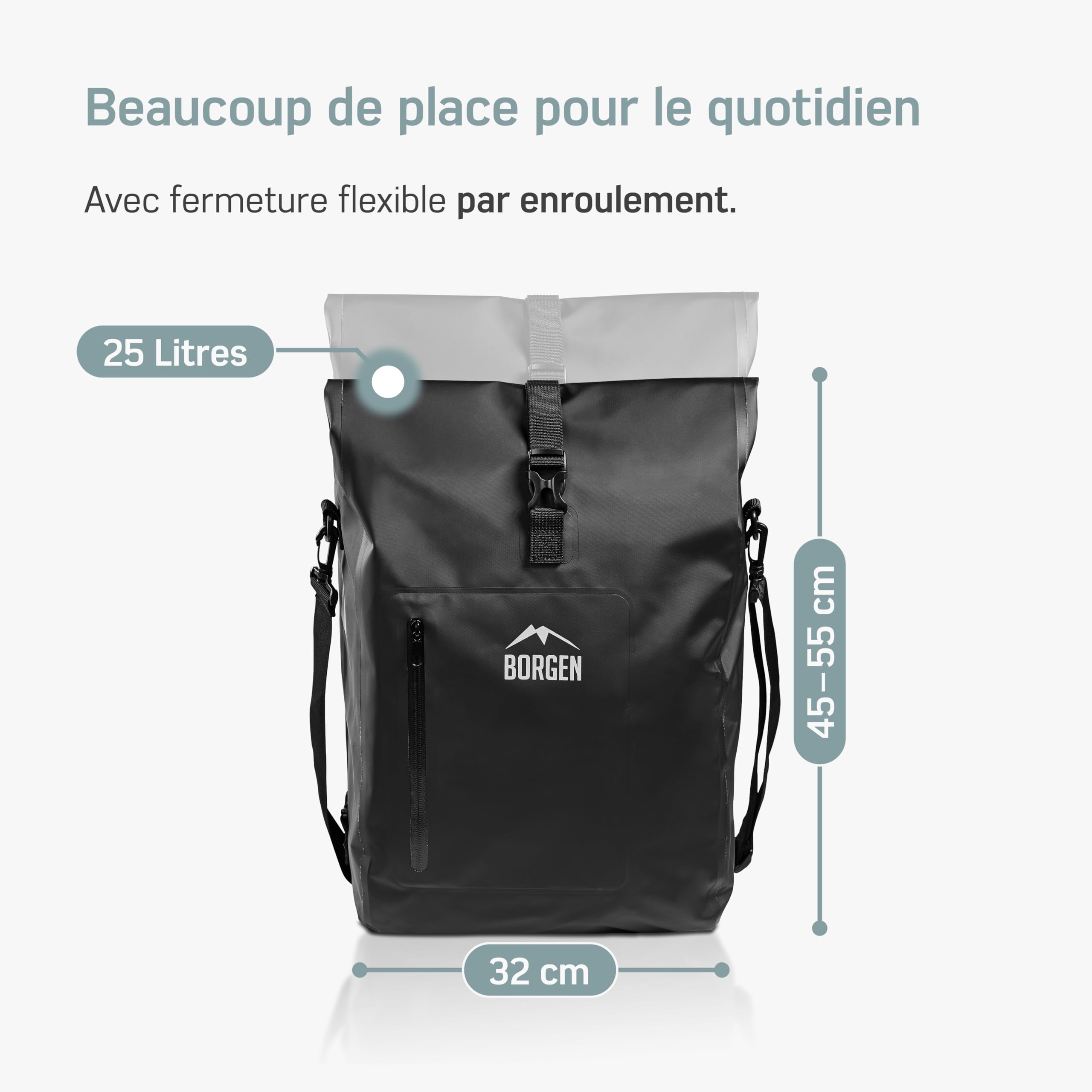 Sacoche de vélo Borgen pour Porte-Bagages I 25 L - 100% imperméable - Poignée et bandoulière - Sacoches arrière de vélo, sacoches de vélo pour Porte-Bagages, Sacoche pour Porte-Bagages