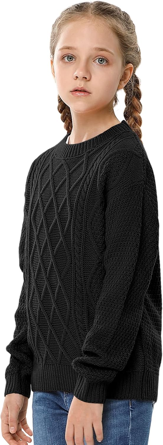 Girls Long Sleeve Cable Knit Sweater Crewneck Pullover Sweaters Kids Chunky Cute Fall Jumper Tops 5-14 - Image 3