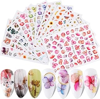 12 Flowers Nail Art Stickers Decals 3D Supplies Butterfly Stickers Free Tweezer