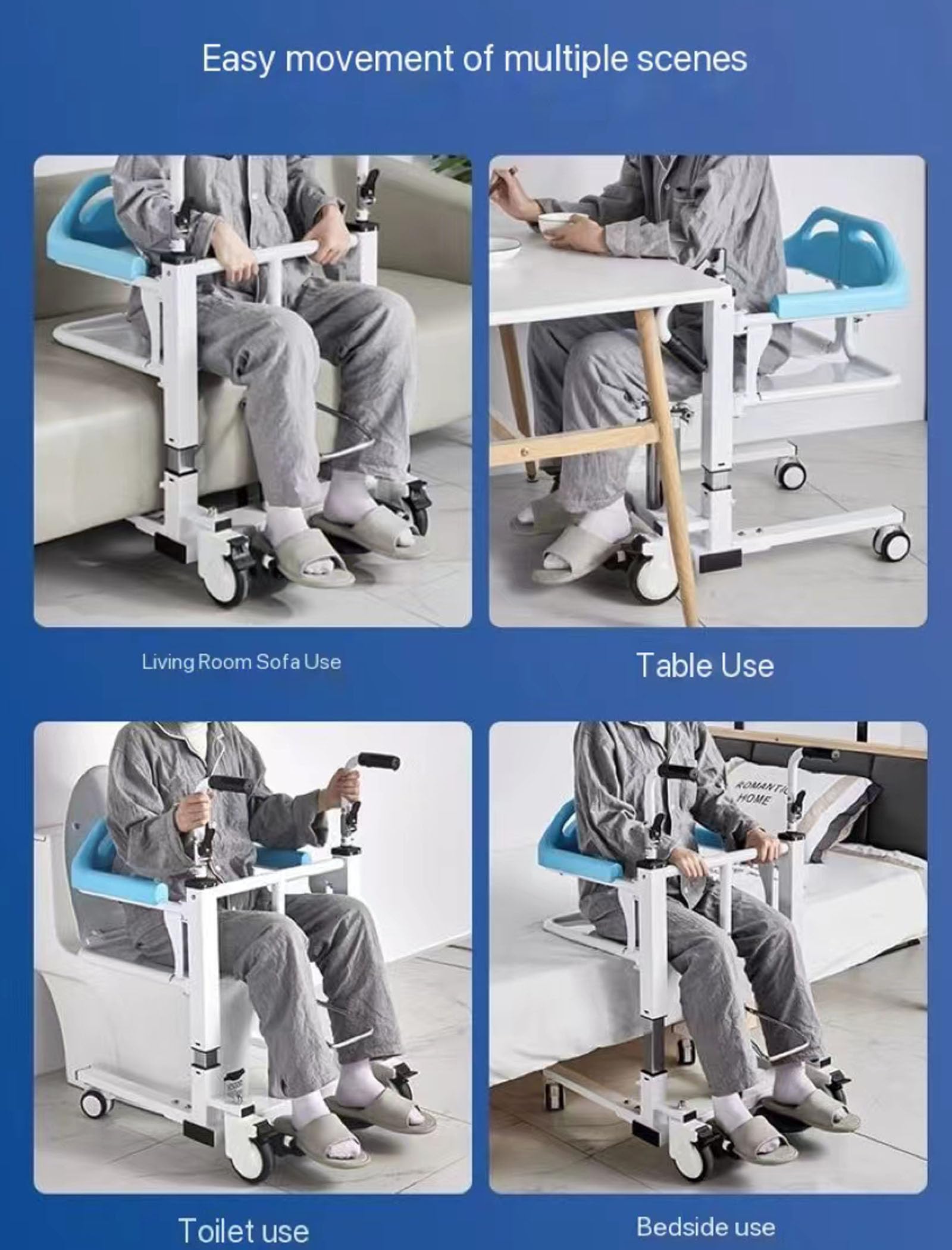 Sedia di trasferimento idraulica - Sollevatore paziente per trasporto domestico, assistenza al comodino e uso doccia, supporta fino a 99,8 kg