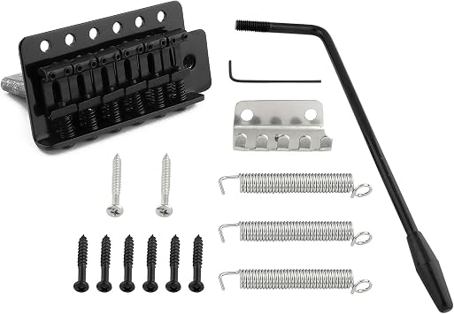 6 String Guitar Tremolo Bridge with Whammy Bar for Fender Strat Squier Style Electric Guitar Black.