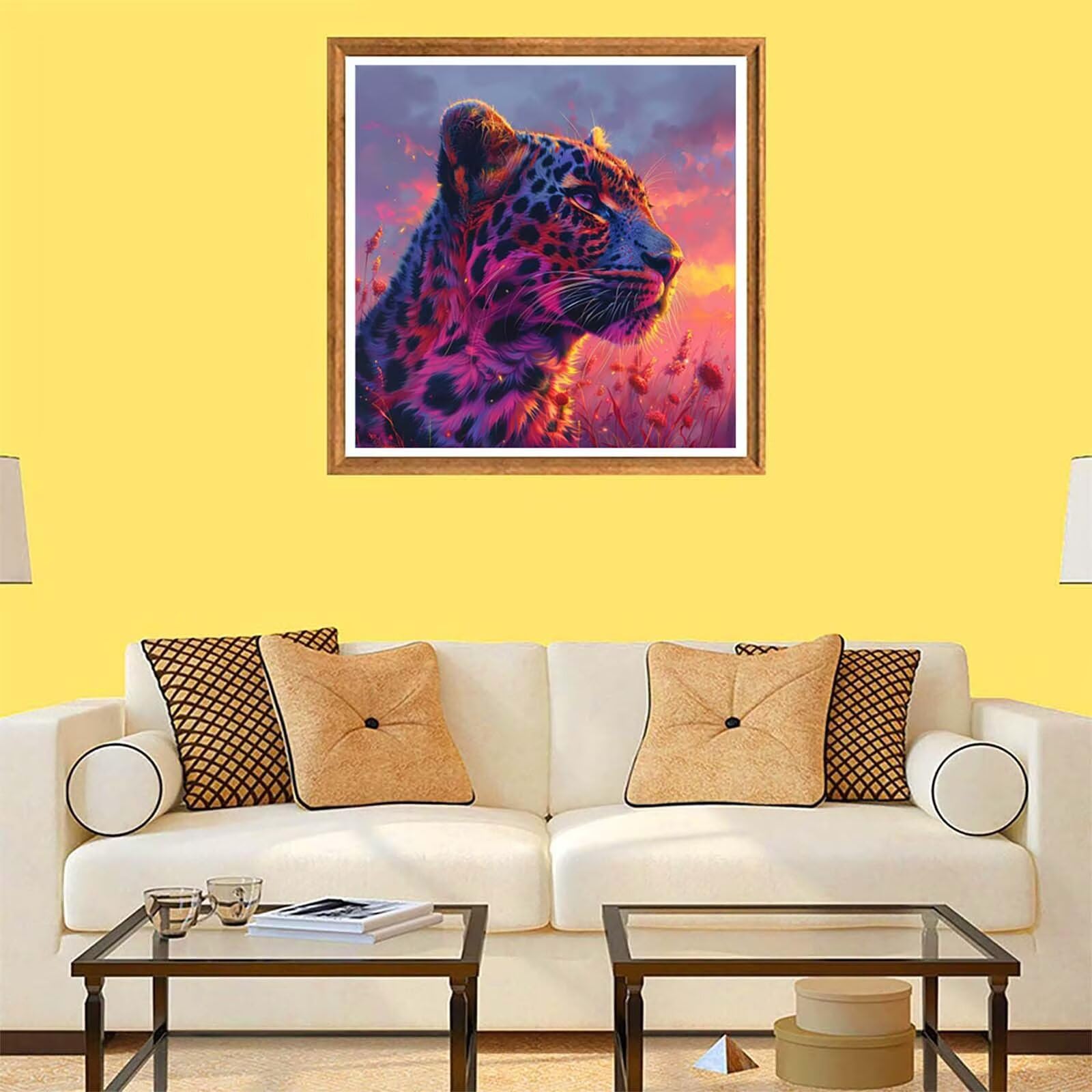 Peinture Numero Adulte LéOpard, Peinture par Numero Adulte Coucher De Soleil, Bricolage Loisirs Créatifs Adultes, Paint by Numbers Kit avec Pinceaux, Decoration Maison, Cadeau Femme 50x50cm L-3024