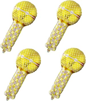 Hip Hop Theme Gold Microphone Aluminum Foil Balloons, 4 Pack Inflatable Rock Star Blow up Microphone Balloon For Birthday Wedding Cosplay 80s 90s Musical Concert Themed Party Decoration