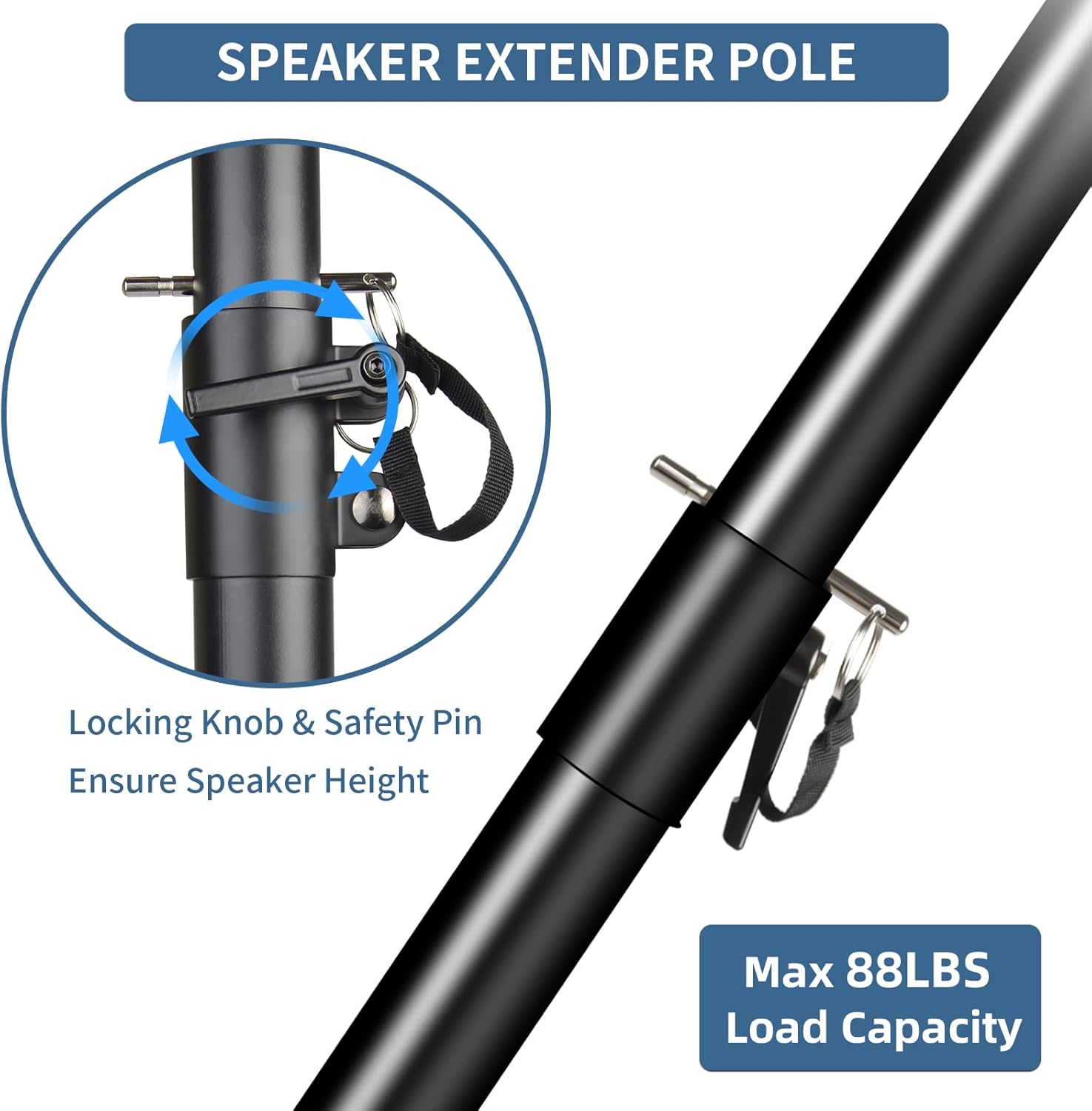2 in 1 Speaker Pole for Subwoofer, Height Adjustment from 34 to 49 Inch, Fits 35mm and M20 Thread Mount Extender with Safety Pins, 88 LB Load-Bearing 2 Pack