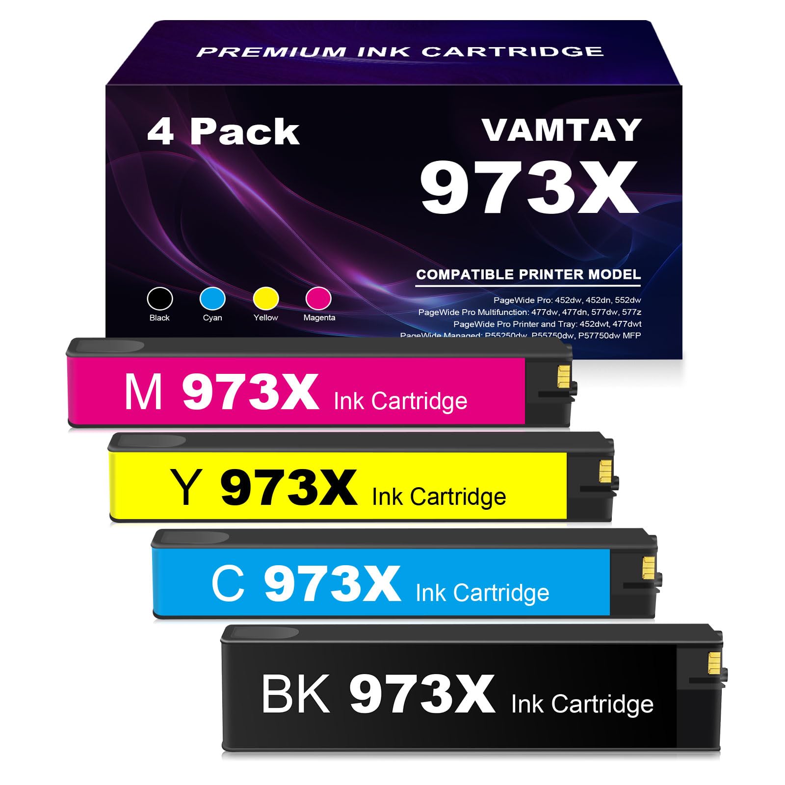 Cartuchos de tinta 973X 973XL de repuesto para HP, compatible con PageWide Pro 452dw 452dn 552dw 477dw 477dn 577dw 577z 452dwt 477dwt P55250dw P55750dw impresora MFP 47750dw Pack (Negro Cy) en