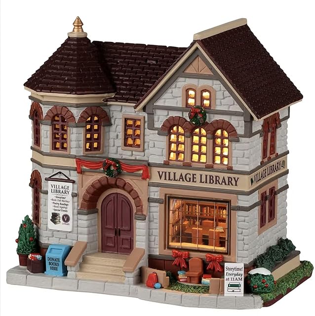 Lemax Christmas Village Village Library Battery Operated Led -25889