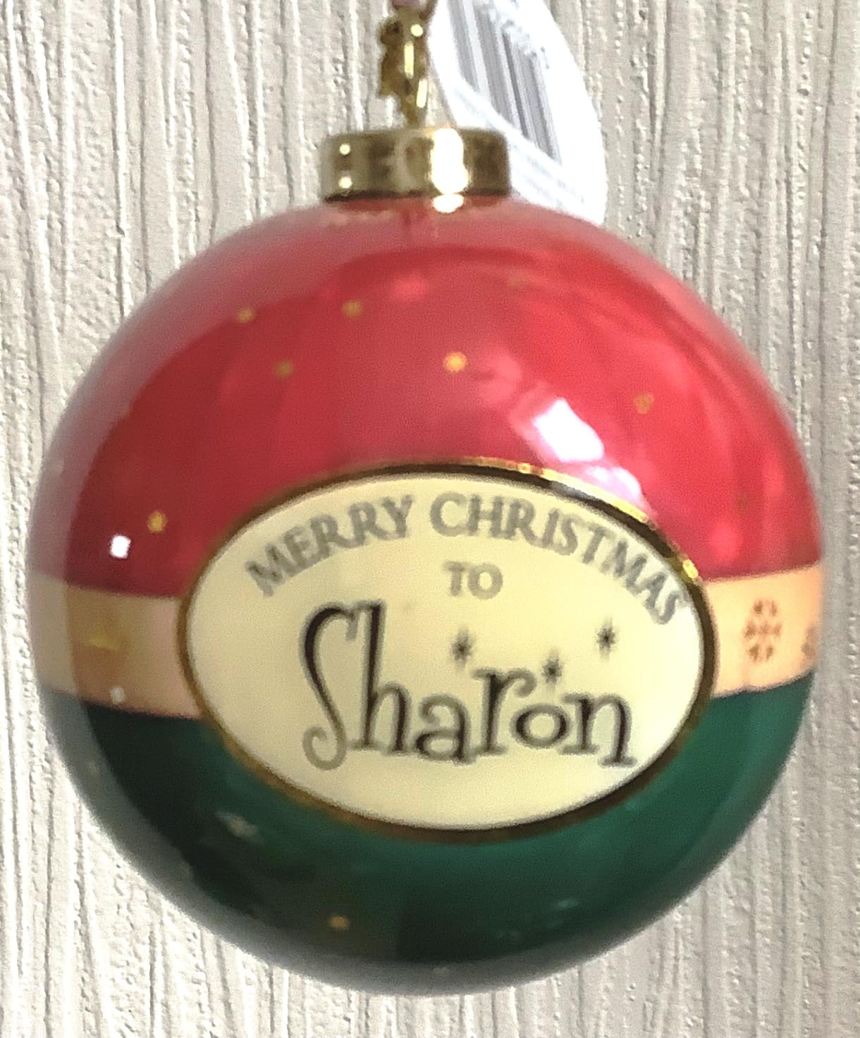 Personalised Sharon Christmas Tree Decoration (Multicoloured Glass/Plastic Bauble)