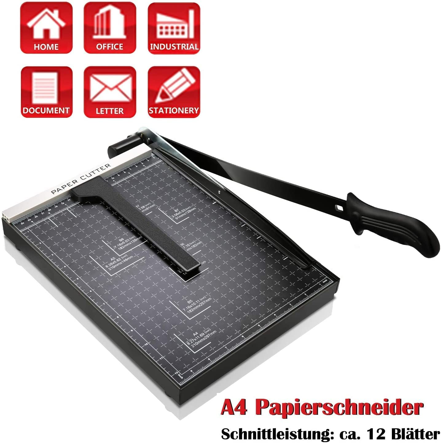 Coocheer - Tijeras para oficina (tamaño A4, 12 hojas, 30,5 cm), color negro 32 * 25 CM