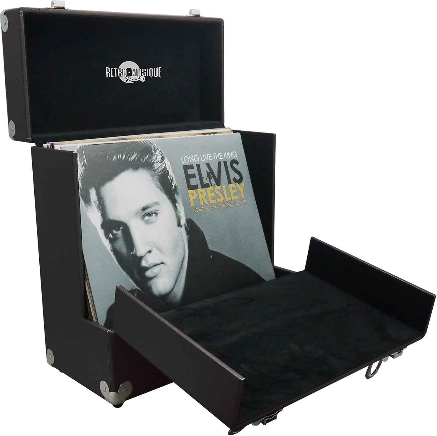 12" Vinyl Record LP Storage Case with Unique Folding Front Flap for Better Access to Your LPs (Black)
