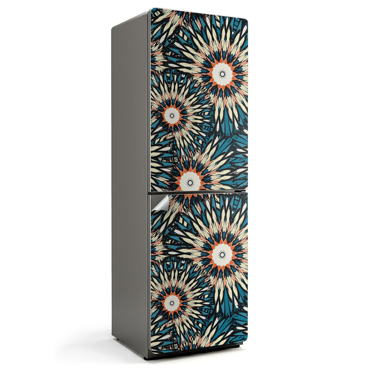 Autocollant pour Réfrigérateur 60x190 cm Protection Contre les Dégâts Décalcomanie pour Cuisine Auto-adhésif Décoration Couvrant Entièrement Sticker - Motif floral avec des rayons
