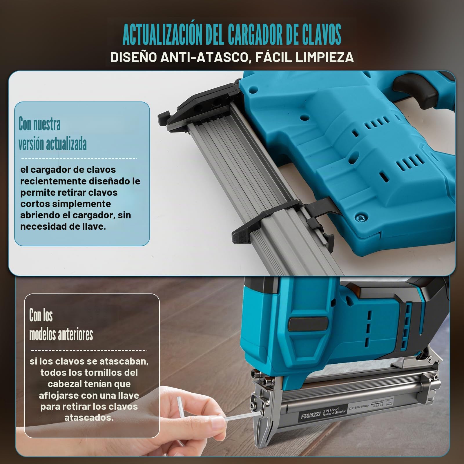 Clavadora inalámbrica compatible con batería Makita de 18 V, pistola de clavos eléctrica 2 en 1 mejorada para mejorar el hogar, carpintería, con 1000 clavos y 1000 grapas