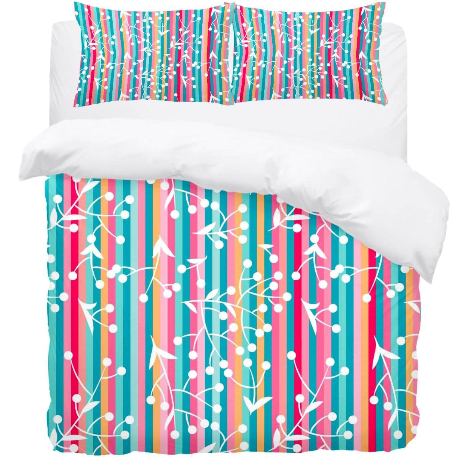 Parure de lit 3 pièces motif feuilles et fleurs pour lit King Queen size
