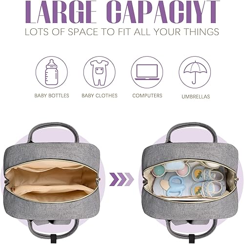 Miniatura 2 de Tuwubi Mochila para pañales, esenciales para bebés, mochila impermeable multifunción con correas para cochecito y estuche para chupete, Gris,