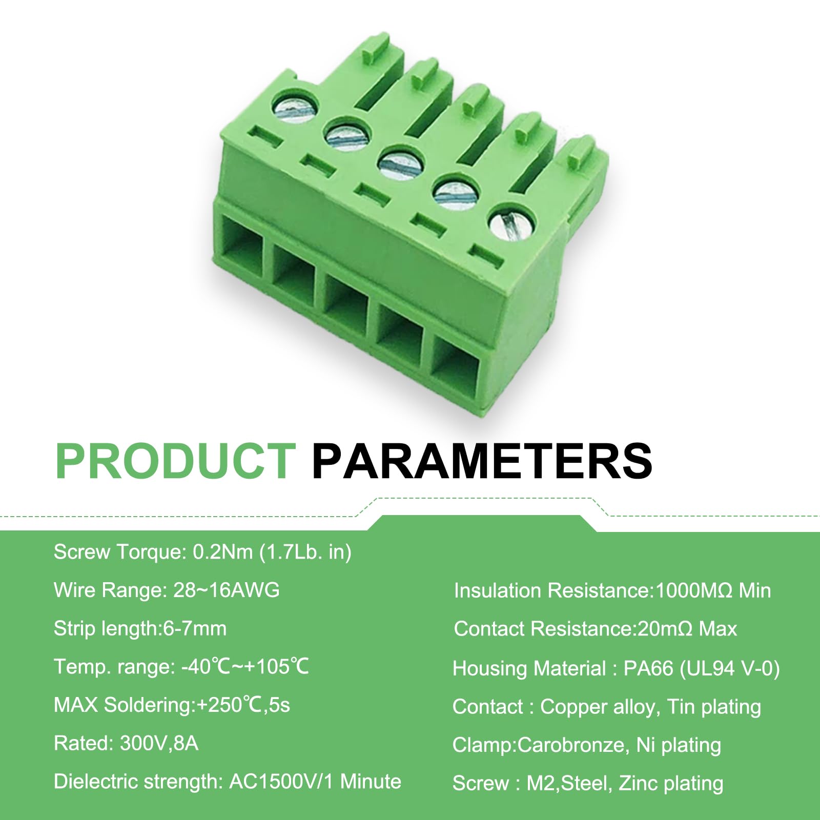 20 PCS 3.81mm 3 Pin Phoenix Type Quick Connector PCB Screw Terminal Block Plug Connector for 28-16AWG Cable