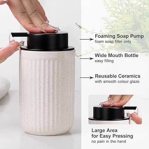 Miniatura 2 de BosilunLife Juego de accesorios de baño de cerámica, juego de jabón para mostrador de baño, juegos de decoración de baño beige, dispensador de jabón