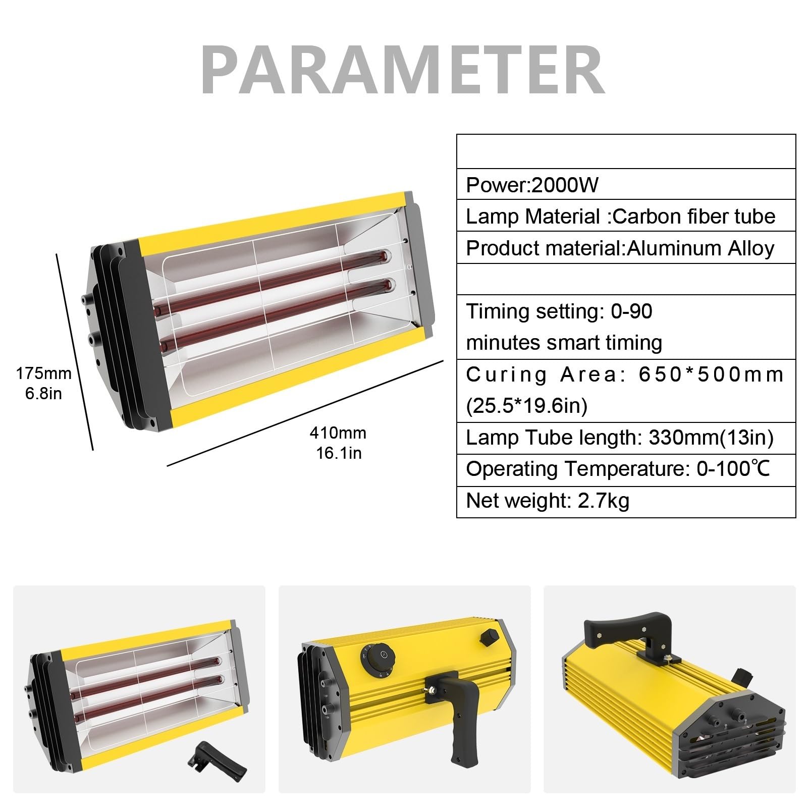 Lámpara de secado pintura infrarroja 2000 W, lámpara onda corta con soporte Solidificador de recubrimiento(ZJ-KC-002)