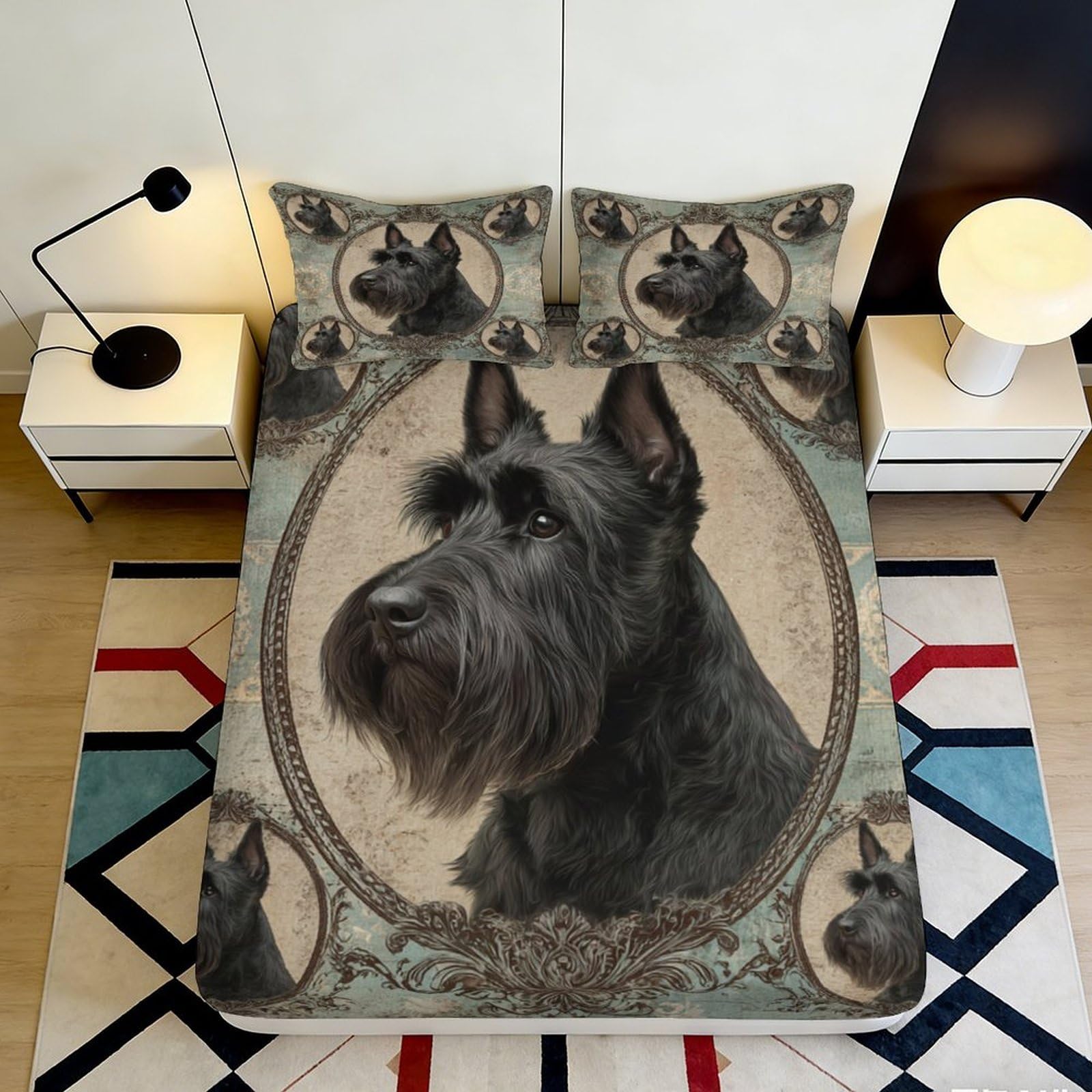 3D Printed Schnauzer Pattern Deep Pocket Fitted Sheet Microfiber Non-Slip Bedroom Bedding Schnauzer Mattress Fitted Cover for Adults Teens 200x200x25cm 90x200x25cm
