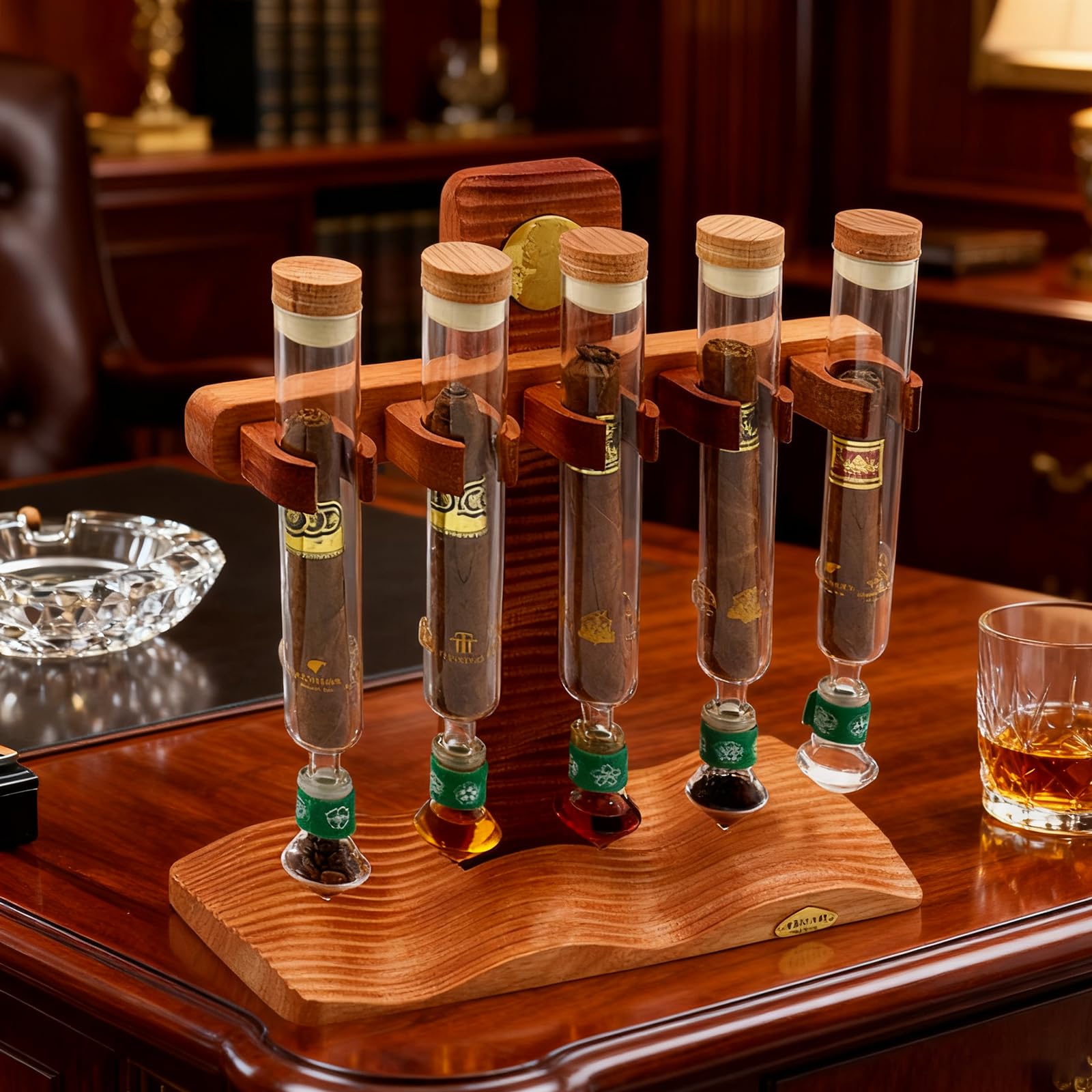 Tube en verre d'aromathérapie pour cigare avec socle et cave de conservation