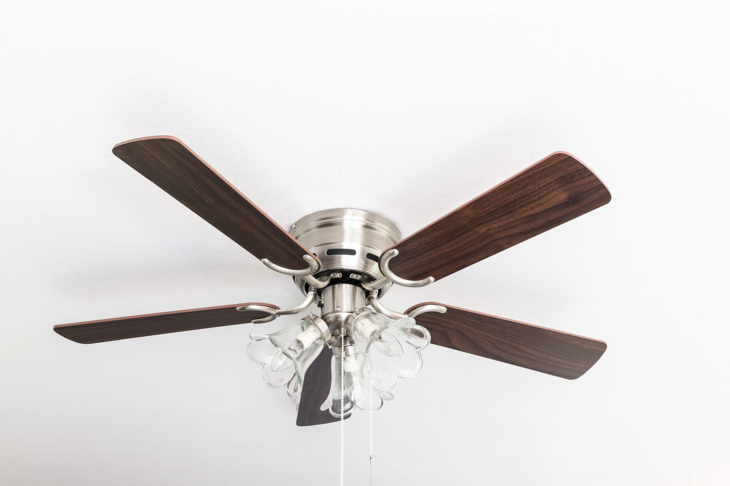 Pepeo Kisa Deluxe Nichel Spazzolato con Illuminazione Ventilatore da soffitto. 44 W, Palissandro/Noce Scuro, 105 cm