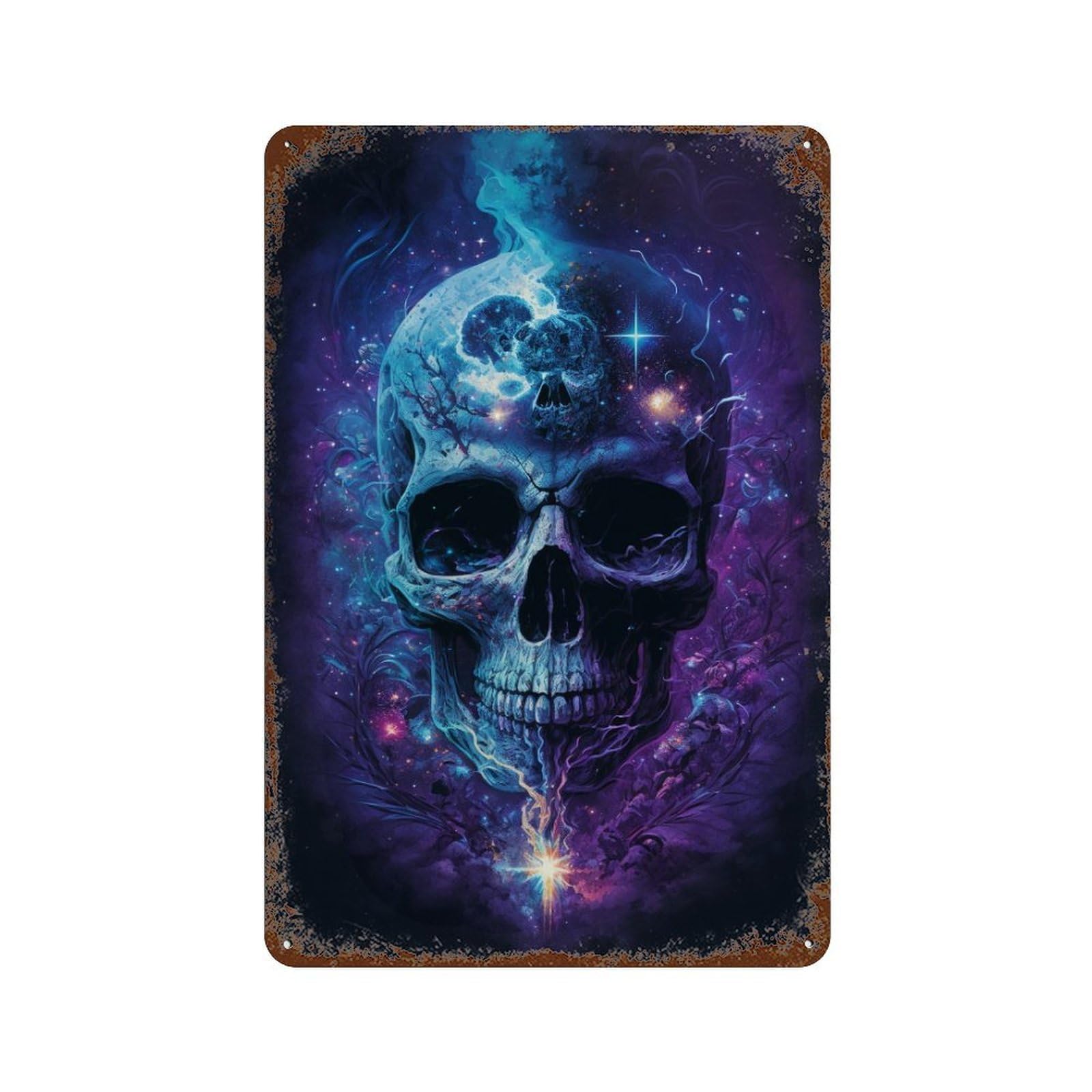 Cosmic Skull Art Print-8 Rust Effect Tin Sign 11.8"x7.9", Vintage Wall Decor for Pub, Kitchen And Man Cave Decor