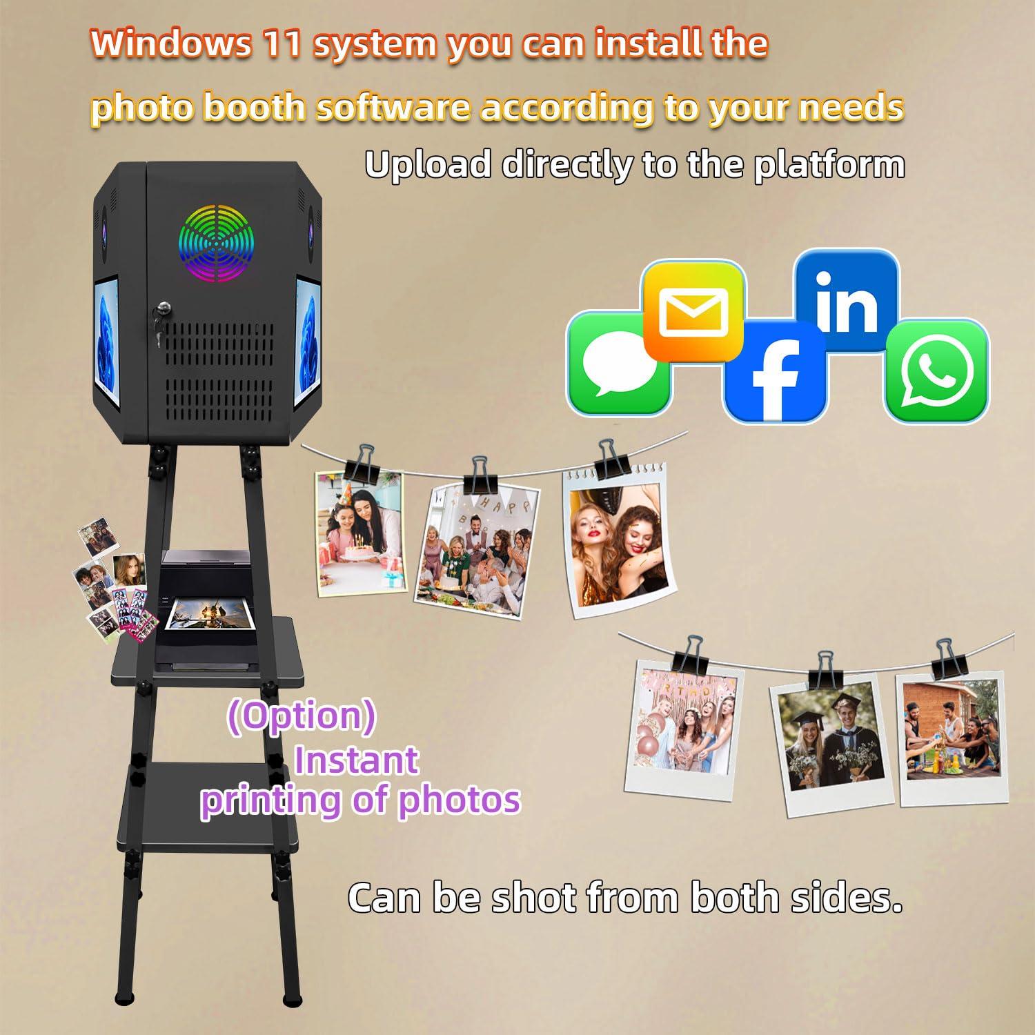 Appareil photo reflex numérique à double écran avec écran tactile de 15,6" pour selfie de fête de mariage, prend en charge la connexion de deux appareils photo et imprimante, boîte photo multifonction