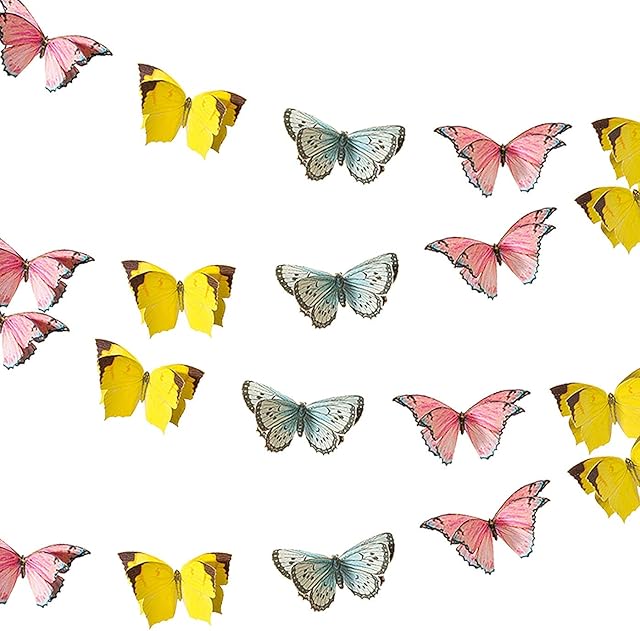 Talking Tables 5m (16ft) Small 3D Butterfly Garland Bunting | Pastel Birthday Decorations | Supplies for Kid's Party, Woodland Fairies Theme, Girls Bedroom Accessories, 5 metres