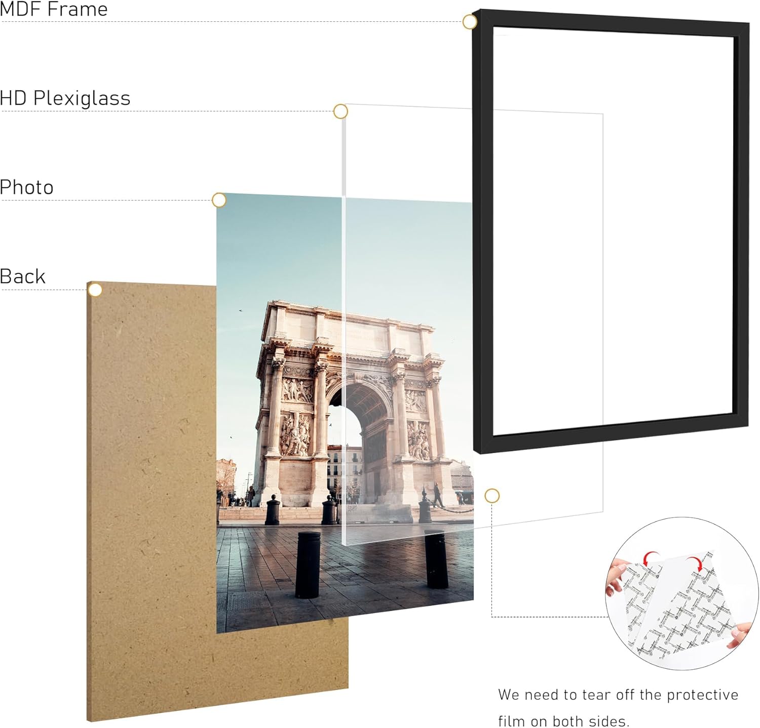 Picrit 24x32 Poster Frame, Black Engineered Wood Picture Frame for Horizontal or Vertical Wall Mounting and Displaying Artwork Photos, 1 Pack