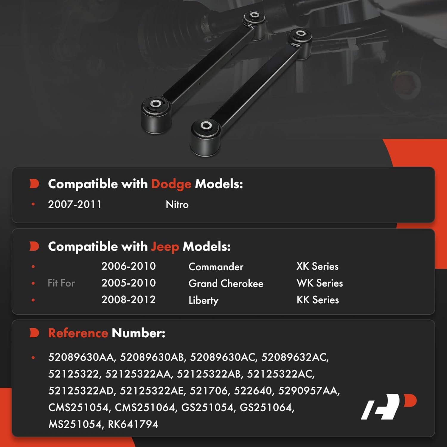 A-Premium 2 x Rear Lower Control Arms, with Bushing, Compatible with Jeep Grand Cherokee 2005-2010, Liberty 2008-2012, Commander 2006-2010 & Dodge Nitro 2007-2011