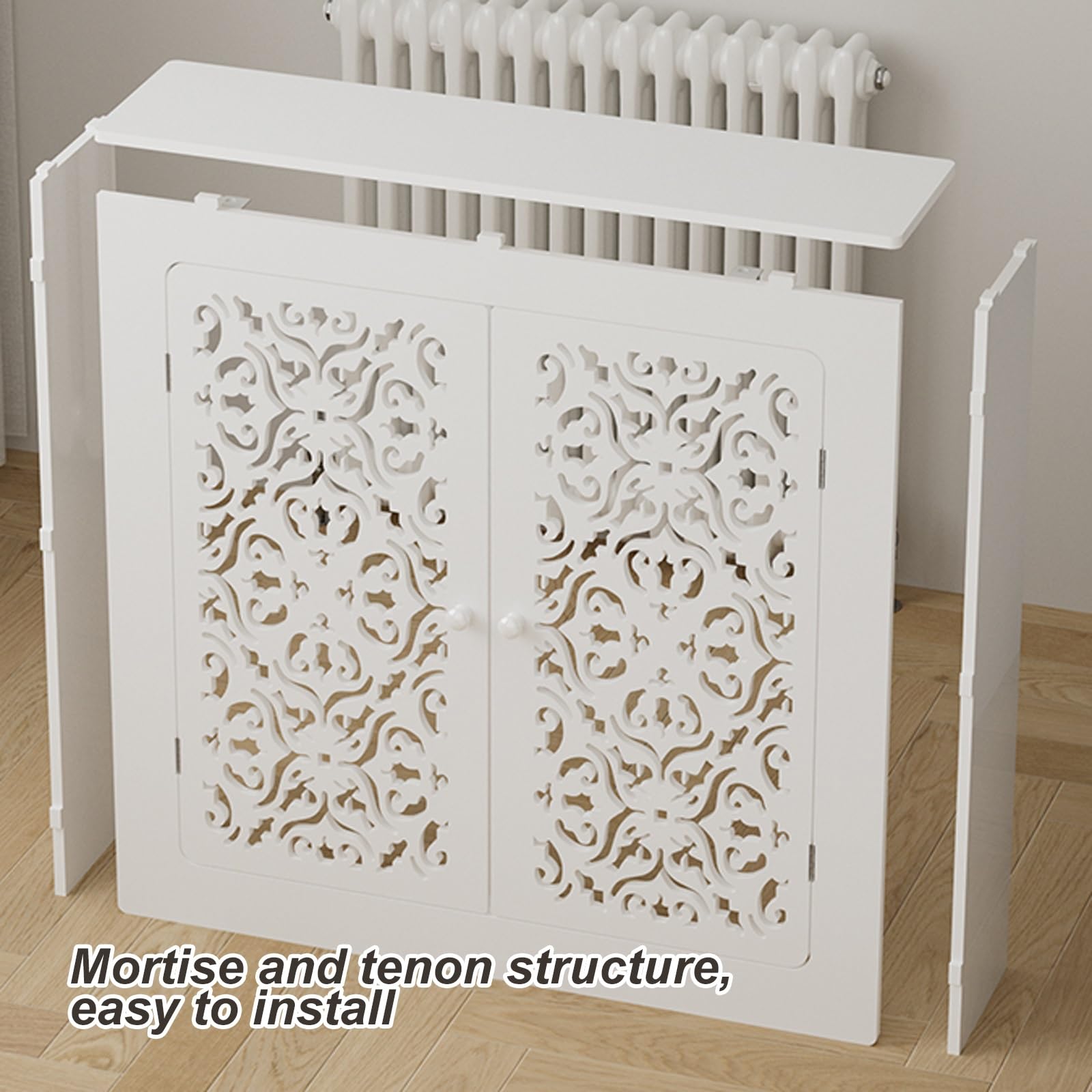 Osłony Grzejników Żeliwnych, Metalowe Osłony Grzejników, Styl Retro, Górna Platforma Może Służyć do Umieszczania Dekoracji(70x70x20CM/28x28x8IN)
