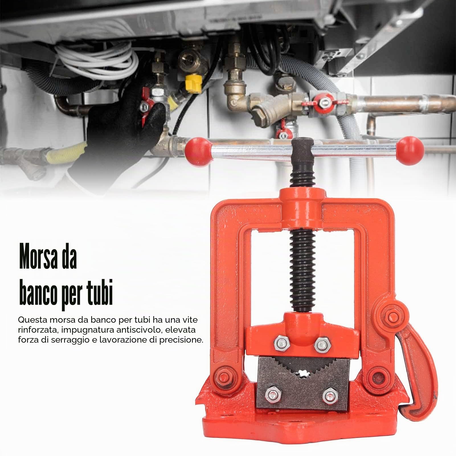Morsa per Tubi Forgiati, Morsa per Tubi in Ghisa con Infilatore a Morsetto Incernierato per Impieghi Gravosi, Adatta per Tubi 0,8-2,4 Pollici (20‑60 mm), per Idraulici e