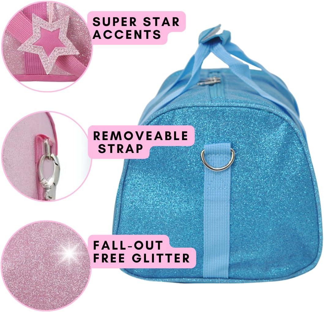 NGIL Super Star Duffle Bag, Mini Dance Bag & Mini Travel Bag for Sports, Gymnastics and Ballet with Adjustable Strap, Zippers, Pockets (Glitter-Pink, Small) - Image 6