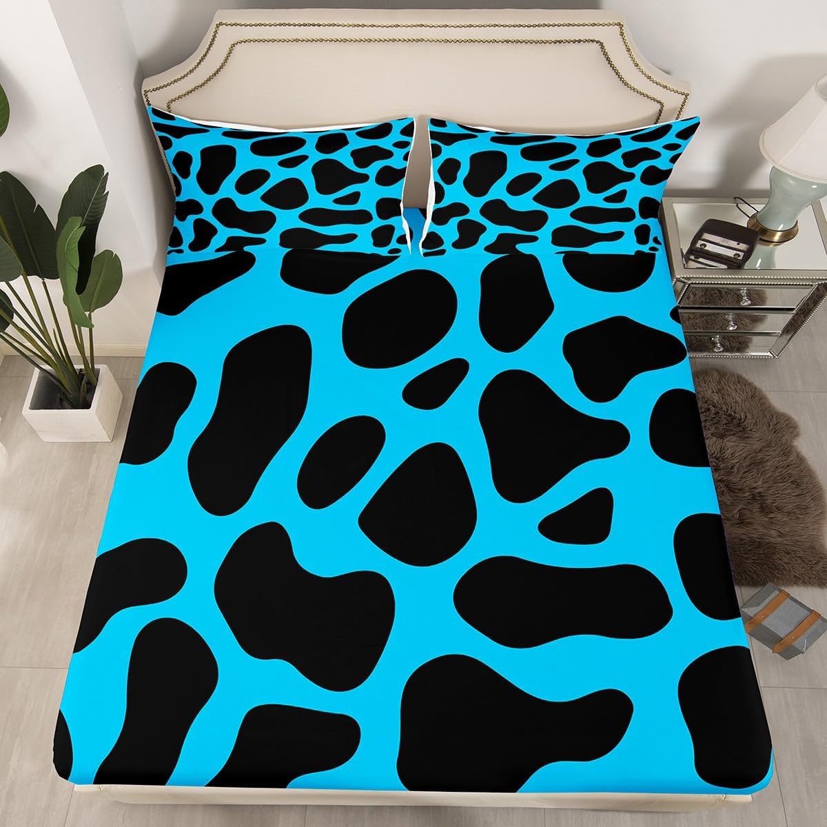 Erosebridal Zebra Print Fitted Sheet Black and Green Bed Sheets Full Size, Wild Animal Theme Sheets Safari Wildlife Fur Bedding, Abstract Stripe Bed Set Microfiber Super Cozy 3pcs (Deep Pocket)