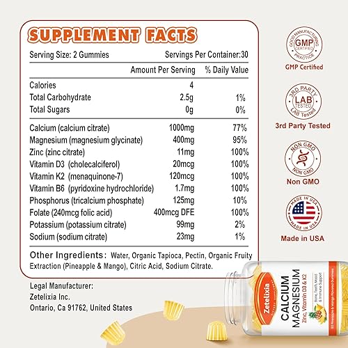 Miniatura 2 de Gomitas de calcio para mujeres y hombres, calcio, magnesio, zinc con vitamina D3 y K2, suplemento de calcio y magnesio para músculos B0nes, sabor a