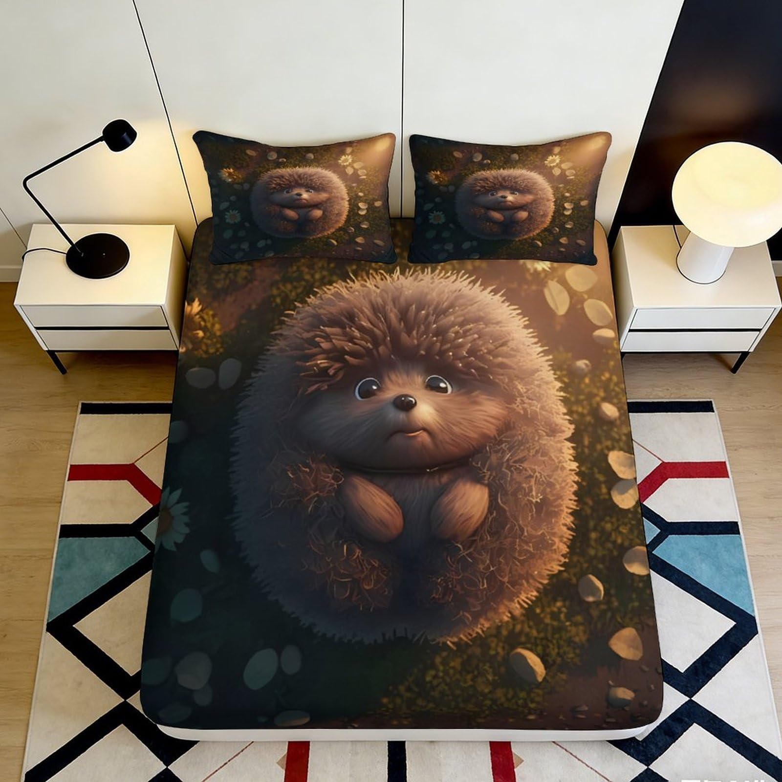 Pnayamiorkfel Style-10 3D Printed Cute Hedgehog Fitted Sheet Microfiber Soft Brown Animal Forest Bed Cover For Bedroom Dorm Mattress Decor 90X200x25cm