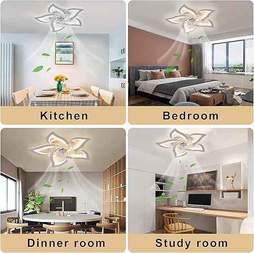 Miniatura 9 de Becailyer Ventilador de techo moderno con luces, LED de 27 pulgadas y 50 W, regulable, creativo, forma de flor, montaje empotrado, lámpara de